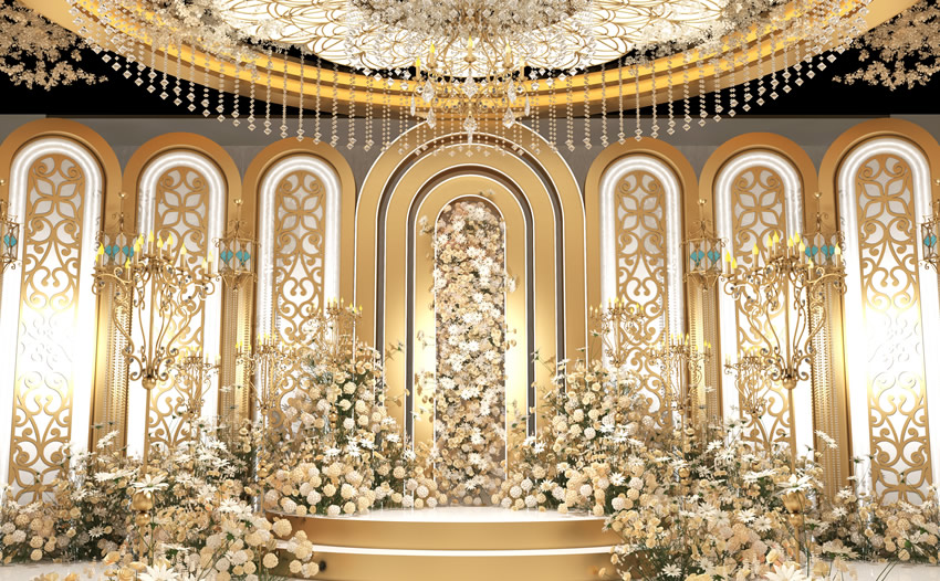 庆安香槟色调婚礼堂效果展示